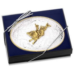 Montana Silversmiths Classic Western Two-Tone Buckle with Bull Rider