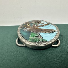 Vintage Eagle Landing On Branch Painted Metal Belt Buckle Silver Tone Nature