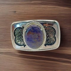 Metal Belt Buckle Silver Colored 3 1/4&Prime;Wx 2 1/4&Prime;H with Oval Hematite Cabochon