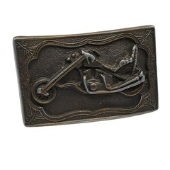 Brass Belt Buckle Motorcycle Biker Harley western rectangular 3&Prime; vintage dark