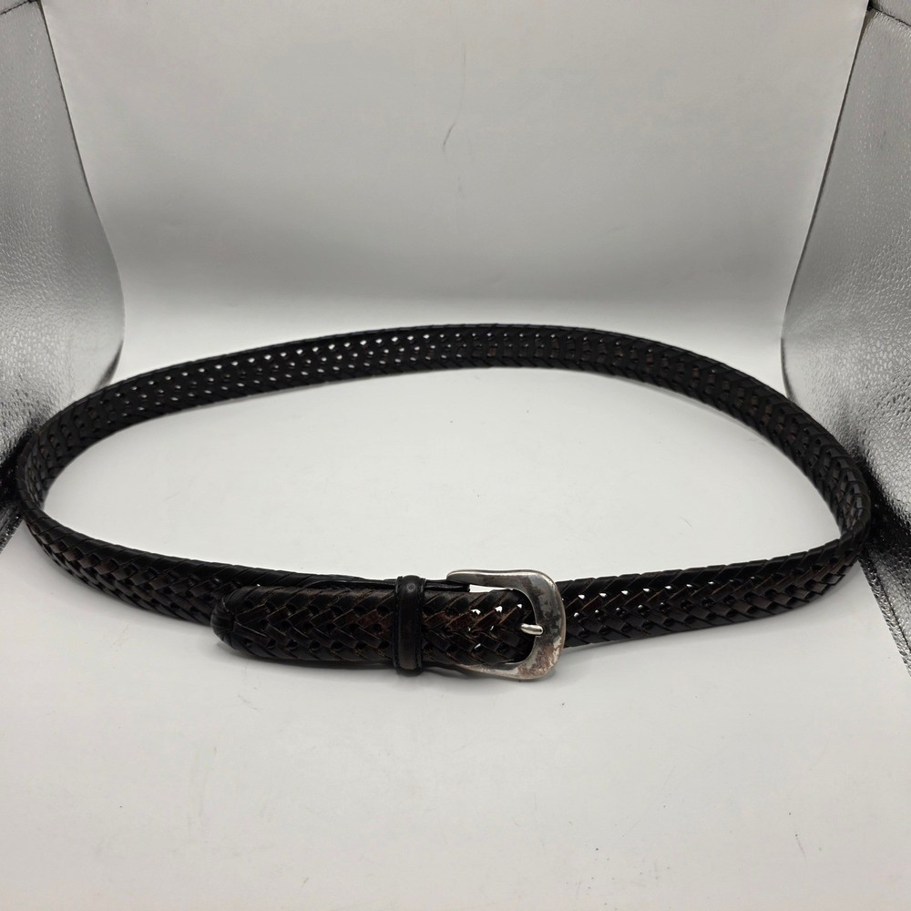 Brighton 94603 Dark Brown Braided Woven Leather Belt Silver Buckle 38