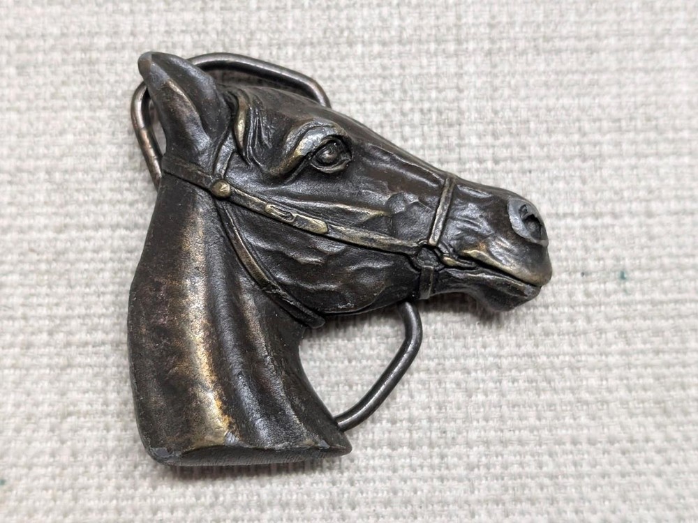 vintage 1970s belt buckle HORSE HEAD equestrian SOLID BRASS cowboy WESTERN rodeo