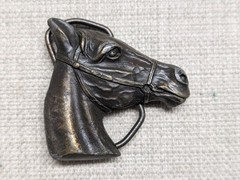 vintage 1970s belt buckle HORSE HEAD equestrian SOLID BRASS cowboy WESTERN rodeo