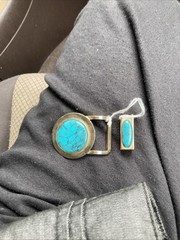 Unisex Belt Buckle Faux Turquoise Round & Belt Holder