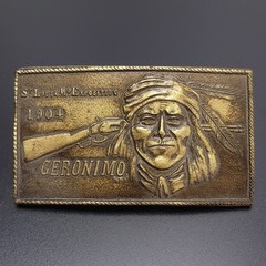 Vintage Geronimo 1904 St Louis MO Exposition Brass Belt Buckle Western Antique