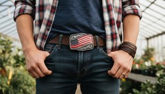 NEW Men Women Silver Metal Buckle USA Flag United States Of America Memorial Day