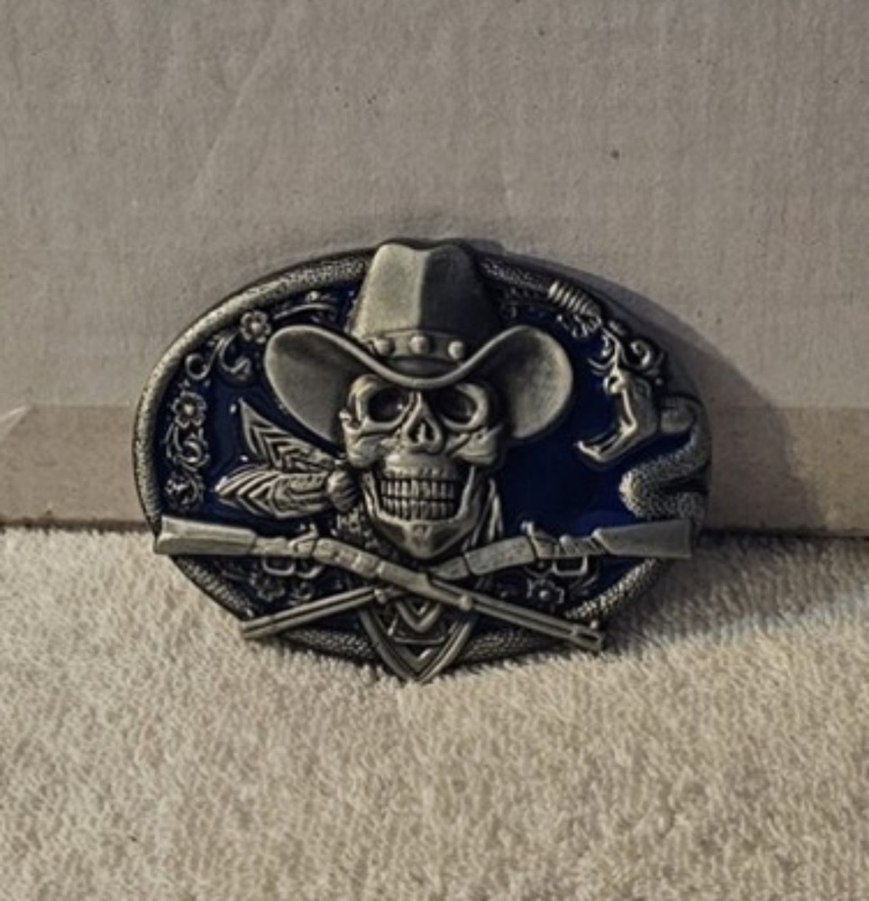 COWBOY SKULL RIFLE GUN SNAKE HAT BANDANA WESTERN RODEO BELT BUCKLE