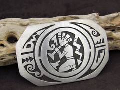 Navajo Kokopelli Sterling Silver Overlay Belt Buckle by Sonny Gene +