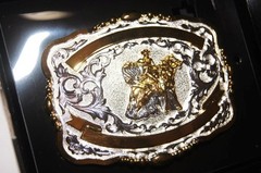 Lightning Ridge Western Belt Buckle Trophy Buckle Calf Roper 2 Ribbons 38406