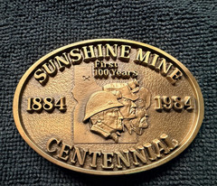 Sunshine Mine Centennial 1884-1984 Frame Belt Buckle