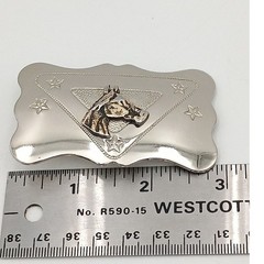 Chambers Belt Co Western Horse Head Belt Buckle Silver Gold Tone Stars USA Made