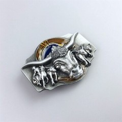 Vintage Style Enamel Longhorn Rodeo Bull Western Belt Buckle also Stock in US
