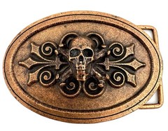 Skull Gothic Belt Buckle Bronze Tone Biker Punk Halloween Oval