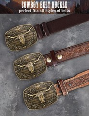 Western Men&rsquo;s Belt Buckles Longhorn Bull Bronze Cowboy Belt Buckles for Men