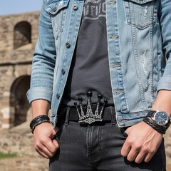 Men Bling Black Metal Belt Buckle Streetwear Fashion King Crown Hip Hop Street