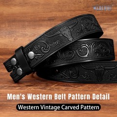 WERFORU Western Leather Belt Strap for Men Women Fit Size 33&Prime;-37&Prime;, A-black