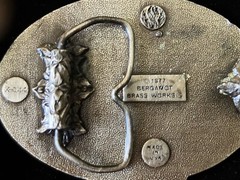 Bergamot Brass Works Bass Belt Buckle Vintage 1977 X-144. Made In USA Fishing