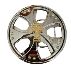 Vintage Iron Cross Spinner Belt Buckle Chrome Gold Two Tone Y2K Industrial Rave