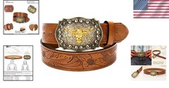 Western Cowboy-Belts for Men Big-Buckle Longhorn-Bull PU-Leather Rodeo Cowgir…