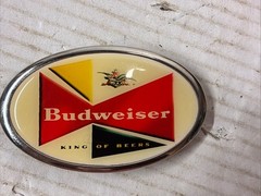 Vintage Budweiser « King of Beers » Oval Belt Buckle – Bowtie Logo Enamel Inlay