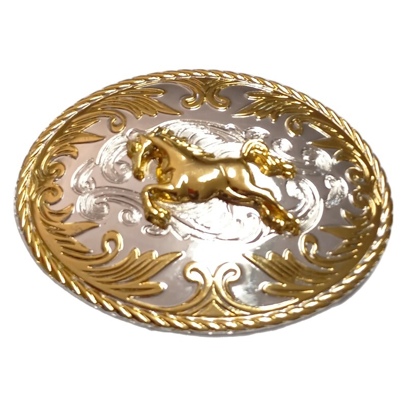 Oval Belt Buckle with Western Cowboy Themed with Horse Head