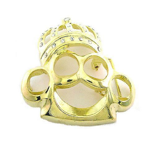 Clear Rhinestone King Crown Brass Knuckle HIP HOP Gold Metal Fashion Belt Buckle