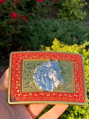 Western Buckle Gold Silver Red Horse Head Cowboy Buckle 2 » Hebilla Vaquero