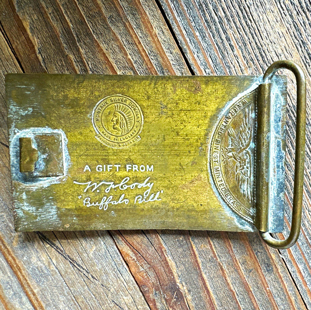 Montauk Silver Co Winchester Brass Belt Buckle 2in Engraved Logo Vintage