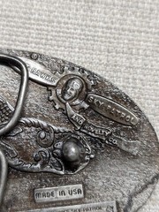vintage USA made FISHING belt buckle 1970s brass TROUT sky patrol CAPT HAWKS