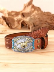 Cowboy Style Belt Buckle for Men Western Buckles with Horse and Turquoise Vin…