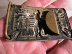 VINTAGE BRONCO BUSTER RIDER & HORSE SHOES WESTERN BELT BUCKLE BRASS – GW-16