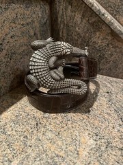 HUGE!! Kieselstein-Cord Sterling Alligator Buckle Brown Alligator Belt Size 2