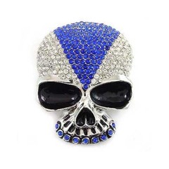 Skeleton Pirate Skull Tattoo Clear & Blue Rhinestone Metal Fashion Belt Buckle
