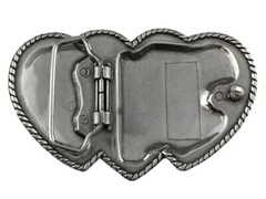 WESTERN ANTIQUE SILVER ROPE EDGE THREE HEART ENGRAVED BELT BUCKLE fits 1-1/2&Prime;