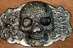 FREE SHP! Silver Dagger Belt Buckle Skull Metal Black Iridescent Rhinestones