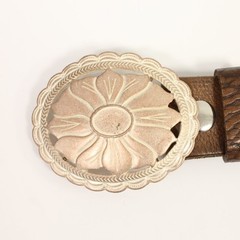 Floral Ornament Belt Buckle 4cm, Elegant Design in Roseperla & Dark Silver