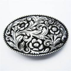 Vintage Black Enamel Cowboy Cowgirl Flower Oval Belt Buckle also Stock in US