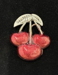 Vintage y2k trio cherries belt buckle silver tone finish and red detailing RARE