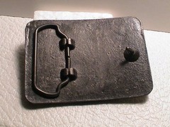 LEE MAXI II PACKS MORE PROTECTION BLUE JEANS BRASS METAL BELT BUCKLE NICE!