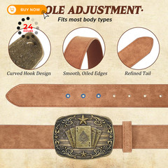 SANSTHS Cowboy Belts for Men Women – 30&Prime;-34&Prime; Waist Adjustable, Pu Brown/Poker