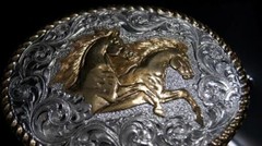 CRUMRINE WESTERN Oval Rope Edge Running Horses Belt Buckle C01561