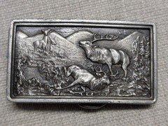 1970s vintage USA made INJURED ELK belt buckle BRASS heavy WESTERN deer nature