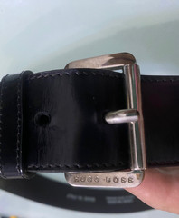 HUGO BOSS Black Leather Belt Metal Buckle Women Italy (88459)