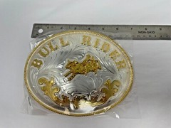 1 Mexican Alpaca Silver Brass Metal Western Belt Buckle BULL RIDER Various Sizes