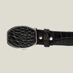 Genuine Exotic Alligator Caiman Belly Western Belt with Removable Buckle – Black