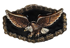 VTG 1983 Great American Buckle Co. Chicago Belt Buckle Enamel Eagle Biker Chain.