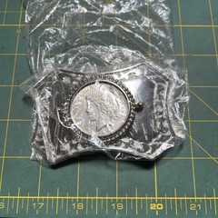 1922 vintage PEACE silver dollar WESTERN belt buckle COIN american RODEO cowboy