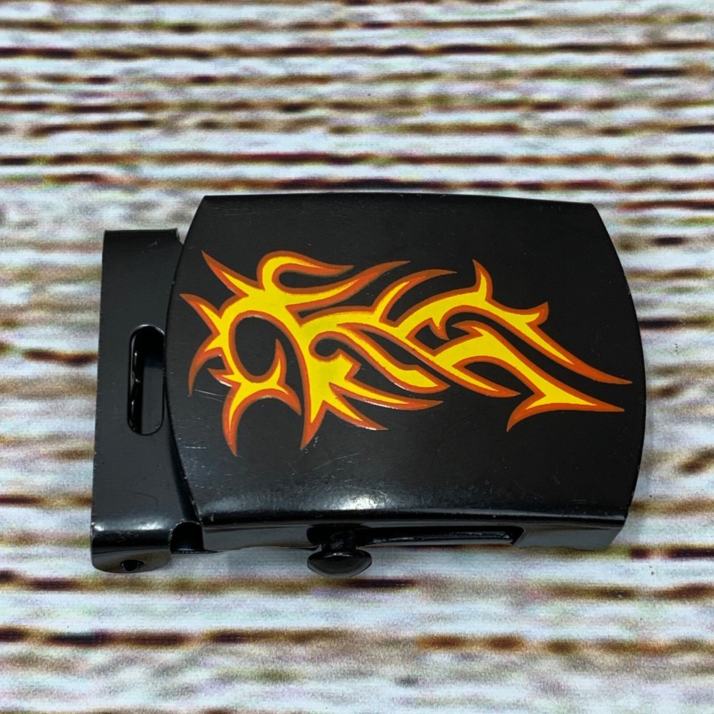 Tribal Flame Belt Buckle Black Metal Flip Top Novelty Design