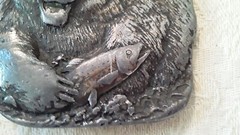 Bergamot Brass Works Pewter Finish Bear Fishing for Salmon Belt Buckle Vtg 1973