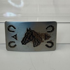 Vintage Chambers Best Co Horse Head Horseshoe Belt Buckle Silver Tone USA Made